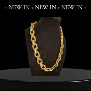 Kenneth Jay Lane gold tone twisted rope chain with rhinestone bars necklace